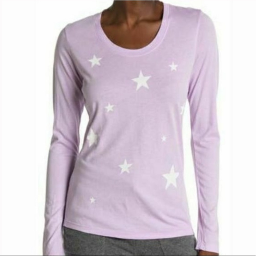 SUNDRY Lavender White Star Printed Long Sleeved Light Tee Large NEW